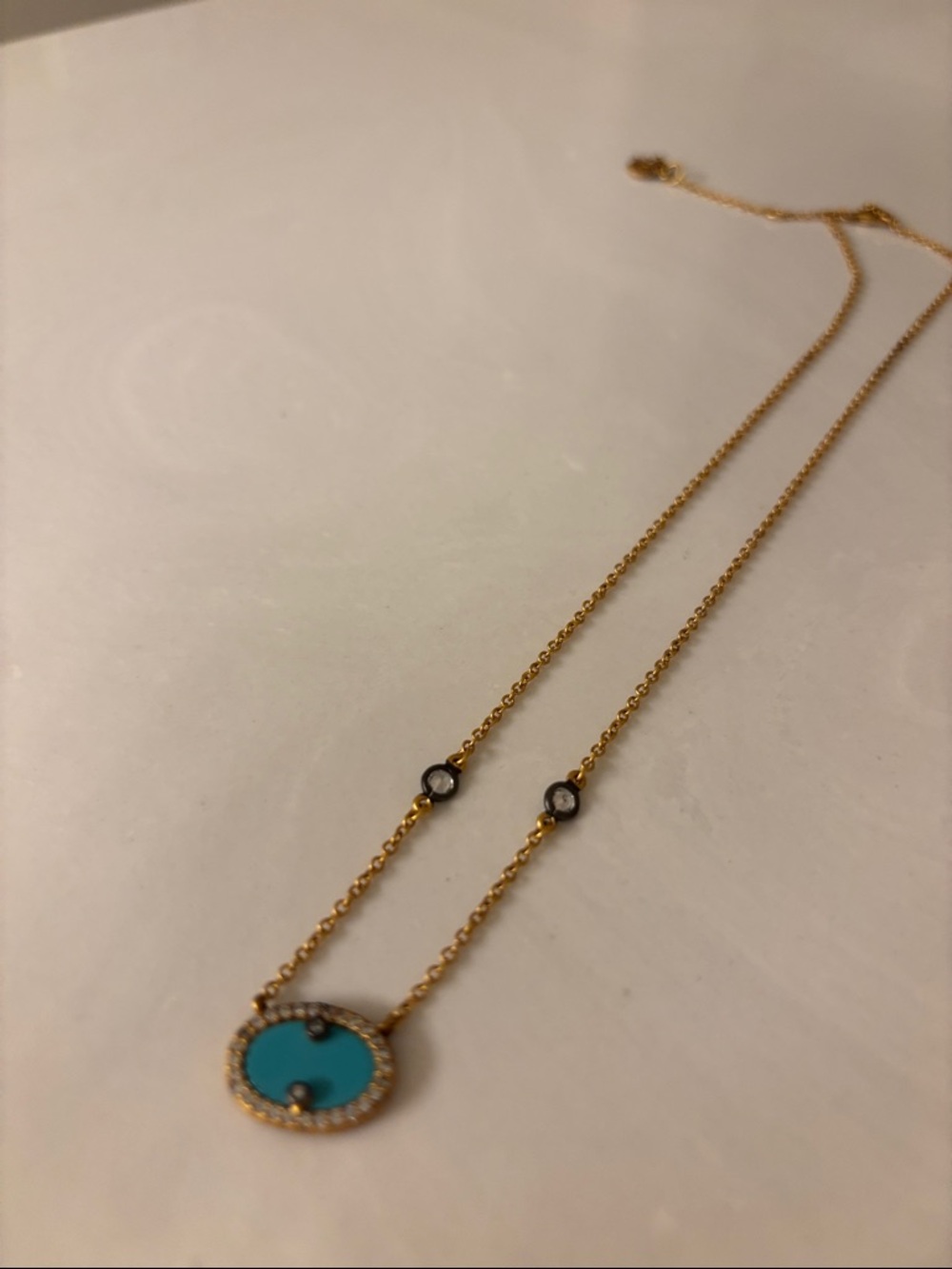 Gold-Tone Necklace with Turquoise Round Pendant - Picture 3 of 4